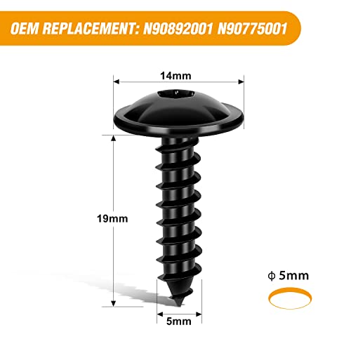 GOOACC 50pcs Torx Truss Head Tapping Screw Fender Liner Splash Guard Under Cover License Bracket for VW Audi N90775001 N90892001 N90648702 Black Zinc M5-2.12 x 19mm T25 - color: 50Pcs Tapping Screw