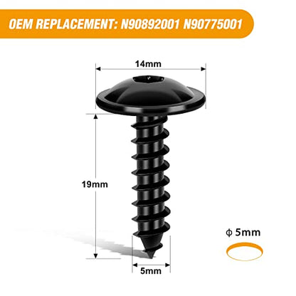 GOOACC 50pcs Torx Truss Head Tapping Screw Fender Liner Splash Guard Under Cover License Bracket for VW Audi N90775001 N90892001 N90648702 Black Zinc M5-2.12 x 19mm T25 - color: 50Pcs Tapping Screw