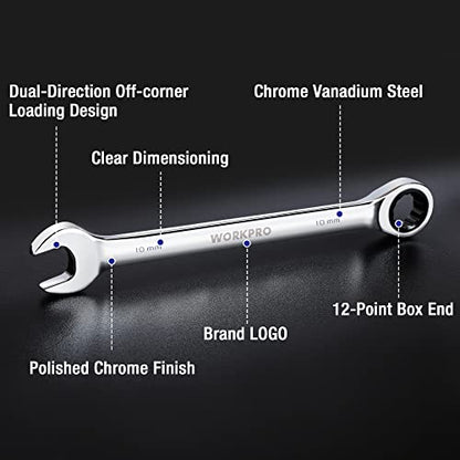 WORKPRO 7-Piece Ratcheting Combination Wrench Set, SAE 5/16"-11/16" - size: SAE