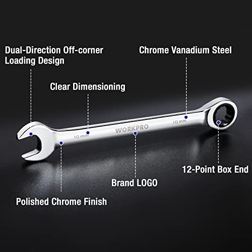 WORKPRO 7-Piece Ratcheting Combination Wrench Set, Metric 8-17mm - size: Metric