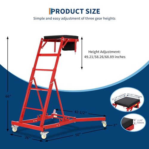 Adjustable Automotive Creeper - Heavy Duty 400LB Capacity Mechanic's Creeper with Locking Wheels & Tool Pouch (49"-69" Length) for Truck, SUV & Garage Vehicle Maintenance - color: Red