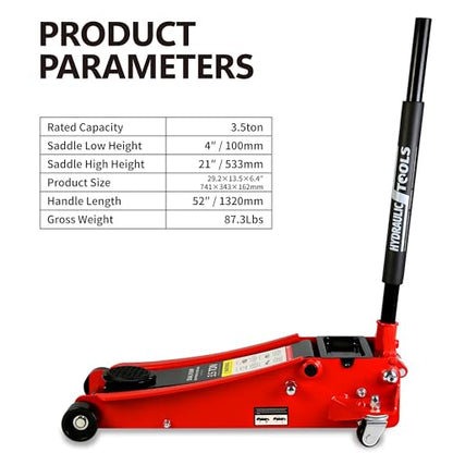 Floor Jack, Low Profile Steel Heavy Duty Hydraulic Trolley Racing Car Jack with Dual Piston Quick Lift Pump, 3.5 Ton (7000 lbs) Capacity, Lifting Range 4"-21", Red - color: Red, style: 3.5 Ton-Steel Dual Pump 4"-21"