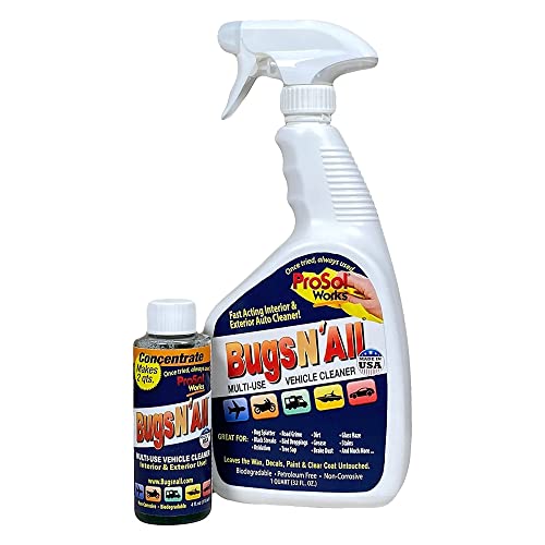 Bugs N’ All Multipurpose Car Cleaner & Degreaser - Bug & Tar Remover Concentrate 4 oz - Exterior Cleaner Safe for Car Paint, Metal, Chrome, Aluminum, Windows & Mirrors - w/Free 32 oz Spray Bottle - style: Multi-Surface Car Cleaner 4 oz