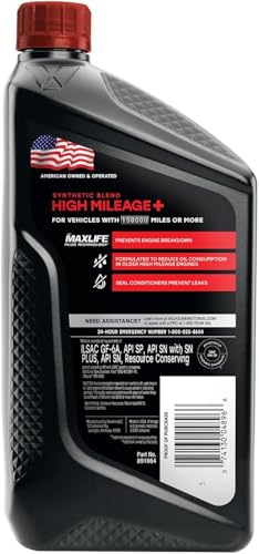 Valvoline High Mileage 150K with Maxlife Plus Technology Motor Oil SAE 5W-30 1 QT, Case of 6 - size: 1 qt (Pack of 6), style: High Mileage 150K