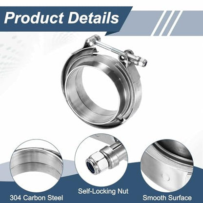 HARFINGTON 2pcs V Band Clamp with Flange 3 Inch 304 Stainless Steel Male Female V-Band Exhaust Clamp Flange Kit for Auto, Silver - size: 3 Inch