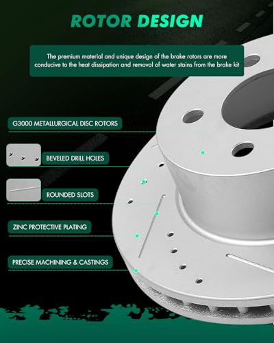 SCITOO Front Brake Kits Drill & Slotted Brakes Rotor Brakes Pads:5115;D477 - size: Front 5115 + D477 [2+4PCS]