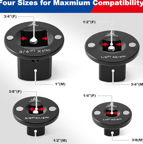 Socket Set Adapter,Low Profile Impact Socket Set Works with Impact Wrench，Torque Wrench，Electric Ratchet，Designed for Confined Space，3/8" to 1/2", 1/4" to 3/8", 3/4" to 1", 1/2" to 3/4", 4PC