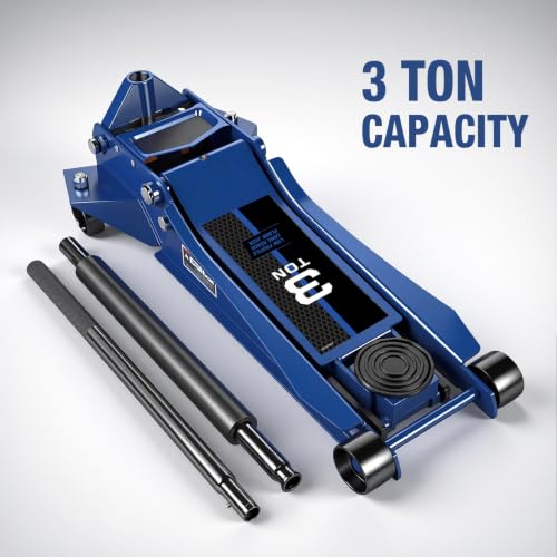 3 Ton Floor Jack Extra Long Reach Low Profile Hydraulic Jack with Dual Piston Quick Lift Pump, for Home Garage & Professional Auto Shop Vehicle Maintenance, 6,600 LBS Load Capacity, Blue - color: Blue