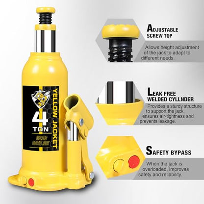 YELLOW JACKET 4 Ton Muti-Directional Welded Bottle Jack(8,000lb) with Carrying Case for Car, SUV, Auto Repair - size: 4 ton muti-directional