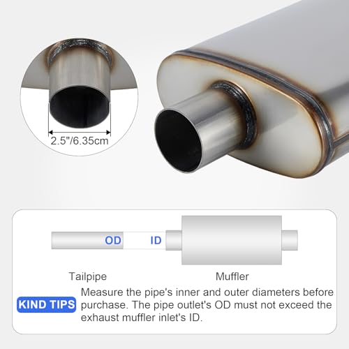 Exhaust Muffler Universal 409 Stainless Straight-Through Performance Muffler for Cars Trucks, 2.5" Inlet/Outlet, Overall Length 20" - size: 2.5" Inlet/Outlet