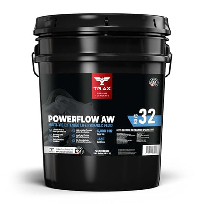 TRIAX Powerflow AW 32 Multi-Viscosity HLP Hydraulic Oil | 6,000 Hour Extended Life | Triple Anti-Wear | True All Season | Pour Point Down to -40F | Virtually Zero Foaming (5 Gallon) - size: 5 Gallon