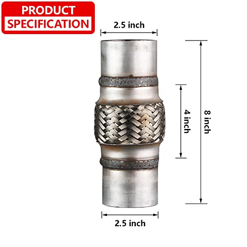 2 Pcs Exhaust Flex Pipe, 2.5''x 4''Stainless Steel Heavy Duty Exhaust Flex Pipe, Double Braid Exhaust Flex Tube, Overall Length 8'' - size: 2.5''x4''x8'', style: 2 PCS