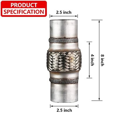 2 Pcs Exhaust Flex Pipe, 2.5''x 4''Stainless Steel Heavy Duty Exhaust Flex Pipe, Double Braid Exhaust Flex Tube, Overall Length 8'' - size: 2.5''x4''x8'', style: 2 PCS