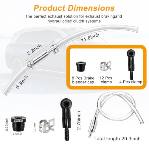4 Pack Brake Bleeder Hose Kit with One Way Check Valve, Universal Brake Fluid Bleeder Tube with Black Adapter and Metal Clips, Brake Bleeding Tool for Car Motorcycle ATV Hydraulic Brake and Clutch