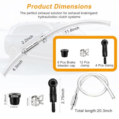 4 Pack Brake Bleeder Hose Kit with One Way Check Valve, Universal Brake Fluid Bleeder Tube with Black Adapter and Metal Clips, Brake Bleeding Tool for Car Motorcycle ATV Hydraulic Brake and Clutch