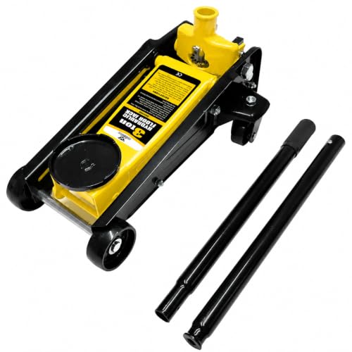 Jack Boss 3 Ton Low Profile, Steel Racing Floor Jack with Dual Pistons Quick Lift Pump for Sport Utility Vehicle, Lifting Range 3-15/16" min to 18-5/16" max, Net Weight 58.5 lb, Red - size: 3T