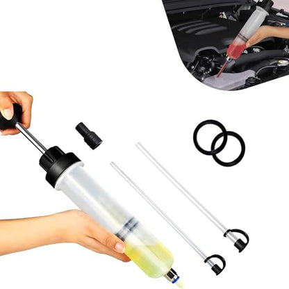 1 PC Fluid Extractor Pump, 200cc Oil Change Syringe with 2 Transparent Hose, Multi-purpose Manual Engine Oil Changer, Universal for Most Cars, Trucks, SUVs (White)