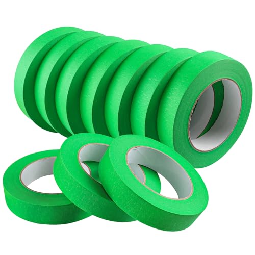 GEYYANG Automotive Masking Tape - Heat Resistant Green Painters Tape for Auto Body Spray Painting, Multi-Surface Painters Tape for DIY, Labeling, Art, Car, 1 inch x 55 Yards, 10 Rolls