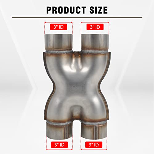 T409 Stainless Steel X Pipe 3'' Inch ID Dual to 3'' Inch ID Dual Stamped Exhaust Adapter Connector, Crossover X-Pipe,Overall Length: Approx. 12", Universal - size: 3" Dual to 3" Dual