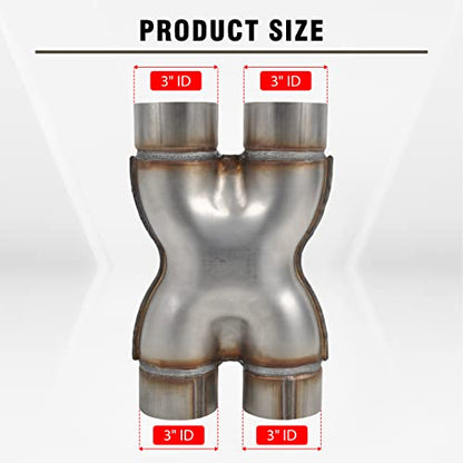 T409 Stainless Steel X Pipe 3'' Inch ID Dual to 3'' Inch ID Dual Stamped Exhaust Adapter Connector, Crossover X-Pipe,Overall Length: Approx. 12", Universal - size: 3" Dual to 3" Dual
