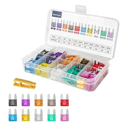 120 PCS Mini Fuse Kit, 2A/3A/5A/7.5A/10A/15A/20A/25A/30A/35A Vehicle Fuse Assortment, Standard Blade Fuses Assorted Replacement Kit with Puller for Cars Trucks SUVs