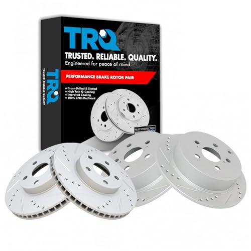 TRQ Front & Rear Brake Rotors Set Performance Premium G-Coated Slotted X - style: BRA13959