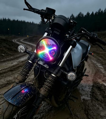 5-3/4 5.75" X-Style DRL Motorcycle Headlight Compatible with Sportster Iron 883 SuperLow XL883 XL1200,Softail Springer, Dyna Street Bob Low Rider - color: Single lamp