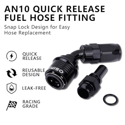 10AN 90 Degree Quick Release Fuel Hose Fitting, Snap Lock Swivel Hose End Adapter for High Flow Racing Fuel Systems