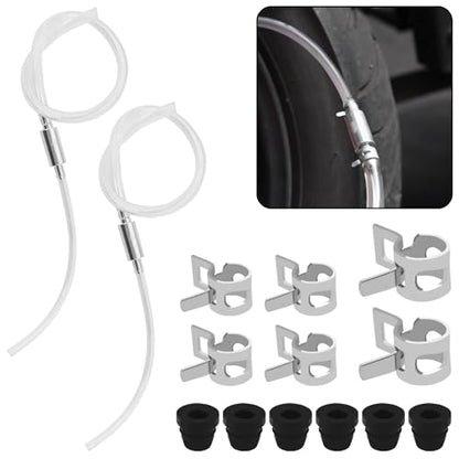 2 Set Brake Bleeder Kit, One Way Check Valve Tube Bleeding Tool Kit with Spring Clamps, Screw Caps, Metal Clips, Brake Fluid Bleeder for Hydraulic System Bleeding for Car Motorcyle Clutch