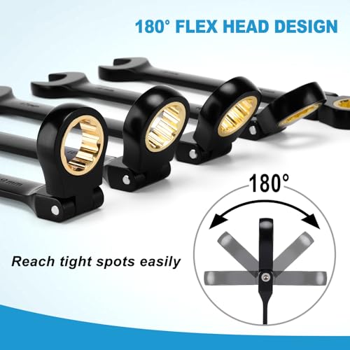 26-Piece Flex-Head Ratcheting Wrench Set, SAE & Metric, 12 Point, 72-Tooth Ratchet, Chrome Vanadium Steel, With Organizer Box