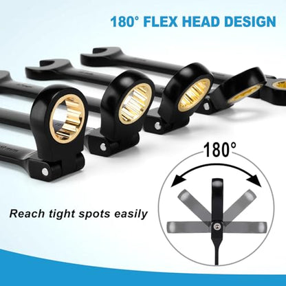 26-Piece Flex-Head Ratcheting Wrench Set, SAE & Metric, 12 Point, 72-Tooth Ratchet, Chrome Vanadium Steel, With Organizer Box