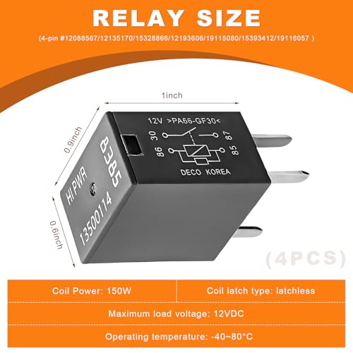 4PCS Car Air Conditioning Relay, 13500114/8385 12VDC 40A 4-Pin Quick Connect Relays, Multi Purpose High-Performance Fuse Box Relay for Vehicle AC Fan Starter Light & More - color: 4PCS