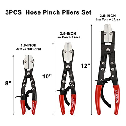 CASOMAN 3-Piece Ratcheting Hose Pinch Off Pliers Set, 8", 10", 12" Locking Hose Pinch Pliers Set, for Radiator, Coolant, Automotive, Fuel Lines