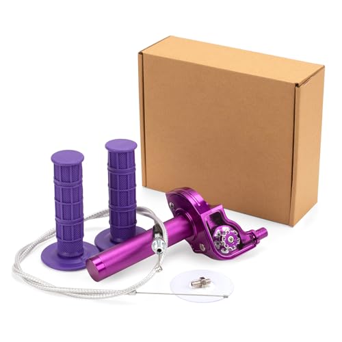 XINGWU Mini Bike Throttle Kit Universal 7/8" 22mm CNC Quick Action Twist Throttle with Cable Throttle Assembly for CRF KLX SSR TTR 50cc-250cc Dirt Pit Bike Mini Bike ATV Motorcycle (Purple) - color: Purple