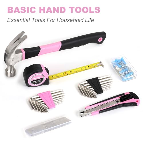 FASTPRO 225-Piece Pink Tool Set, Home Tool Kit with Tool Box
