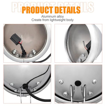 SKTYANTS 5 3/4" 5.75 Inch Led Headlight Housing bucket Trim Ring for Motorcycle (Chrome) - color: Chrome