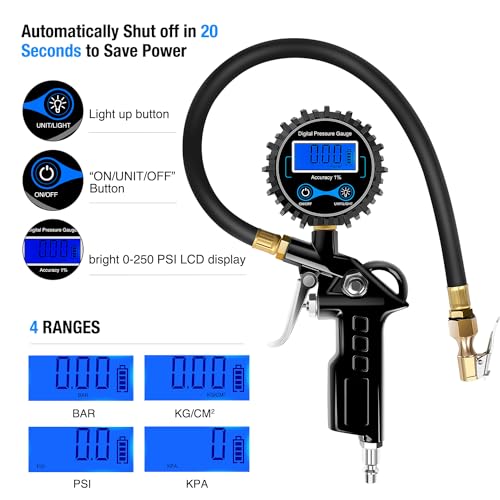 Nilight Digital Tire Inflator Portable Pressure Gauge 250 PSI Air Chuck - color: Tire Inflator Gauge Style 1