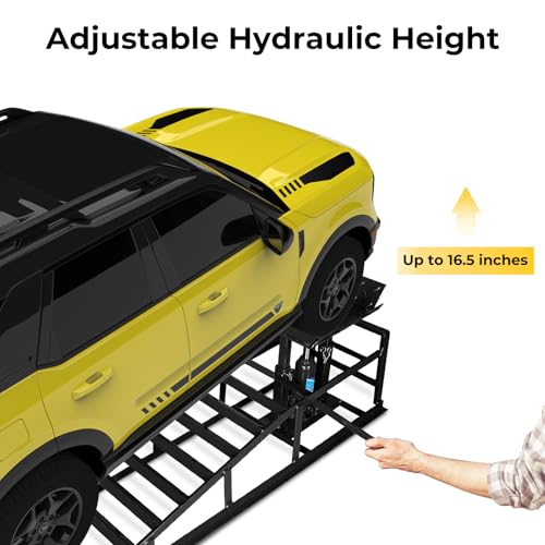 Skepphlay 2 Pack Hydraulic Car Ramps 5t, Car Ramps High Lift 11000lbs, Cars Lift Service Ramp Height 9"-14.2", Heavy Duty Steel Auto Ramp for Changing Oil for Maintenance, Black - color: Black
