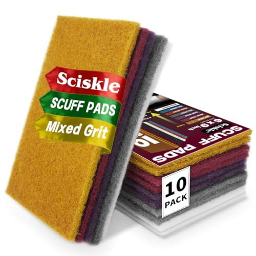 6" x 9" Scuff Pad Variety 10 Pack – Multi-Grit Non-Woven Hand Pads for Scuffing, Scouring, Sanding, Cleaning, Blending, & Surface Prep – Reusable Aluminum Oxide Abrasive Pads - color: Assorted