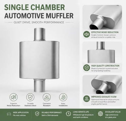 3" In/Outlet Aluminized Steel Single Chamber Exhaust Muffler Pair Universal - color: silver, size: 3 inch