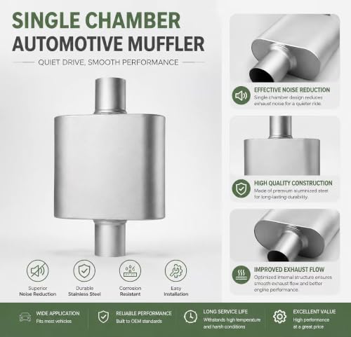 2.5" In/Out Aluminized Steel 1-Chamber Universal Exhaust Muffler 2pc - color: silver, size: 2.5 inch