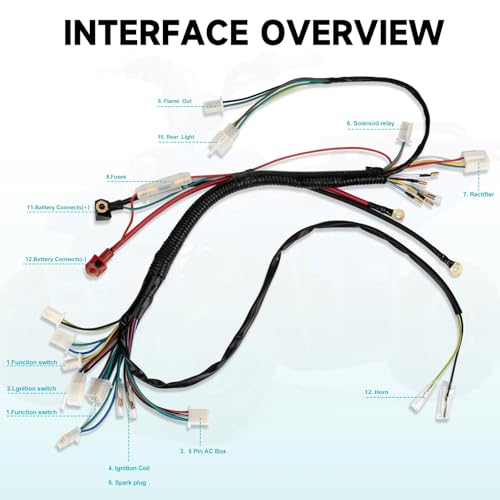 Complete Electrics Wiring Harness Kit for 4 Stroke ATV KLX (50cc 70cc 110cc 125cc) Quad Dirt Bike Go Kart taotao Stator Coil CDI Solenoid Spark Plug