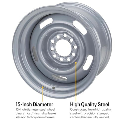 15x5 Rally Wheel Dual 5x4.5/5x4.75 Bolt Pattern Silver Steel - size: 15x5