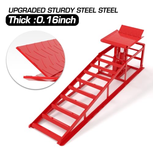 Heavy Duty Hydraulic Car Ramp 2 PCS, 11050LBS 5T Car Ramps with Hydraulic Jack, Steel Car Ramps for Oil Changes High Lift 9"-14.6" Red - color: Red-45.5l*13w*14.6h