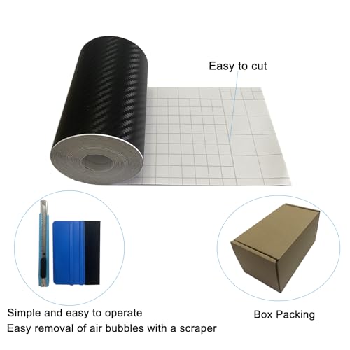 Carbon Fiber Vinyl Tape for Black Out Chrome Delete Window Trim with Tool Kit, Black Vinyl Wrap Tape Roll, Self-Adhesive Car Chrome Door Trim Delete Tape DIY Film (4 inches x 30 feet) - size: 4 inches x 30 feet