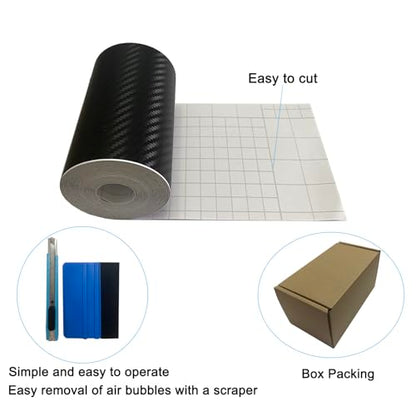 Carbon Fiber Vinyl Tape for Black Out Chrome Delete Window Trim with Tool Kit, Black Vinyl Wrap Tape Roll, Self-Adhesive Car Chrome Door Trim Delete Tape DIY Film (4 inches x 30 feet) - size: 4 inches x 30 feet