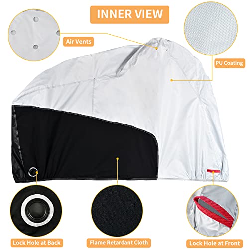Coverado Motorcycle Cover Waterproof, All Weather Protection Outdoor Full Motorcycle Covers - UV Proof with Flame Retardant Fabric Fit for Harley Davidsion Yamaha Honda Suzuki (up to 93" Motors) - color: Silver-Black, size: XL 93"x36"x49"