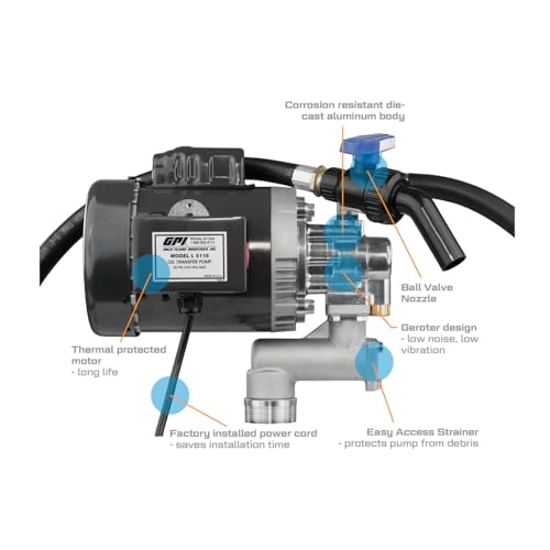GPI - L5116 Heavy Duty Oil Transfer Pump for High Viscosity Fluids,16 QPM/4 GPM, 115/230 Volt AC (142100-01) - style: 4 GPM, 115 Volt/230 AC
