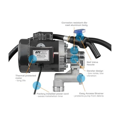 GPI - L5116 Heavy Duty Oil Transfer Pump for High Viscosity Fluids,16 QPM/4 GPM, 115/230 Volt AC (142100-01) - style: 4 GPM, 115 Volt/230 AC