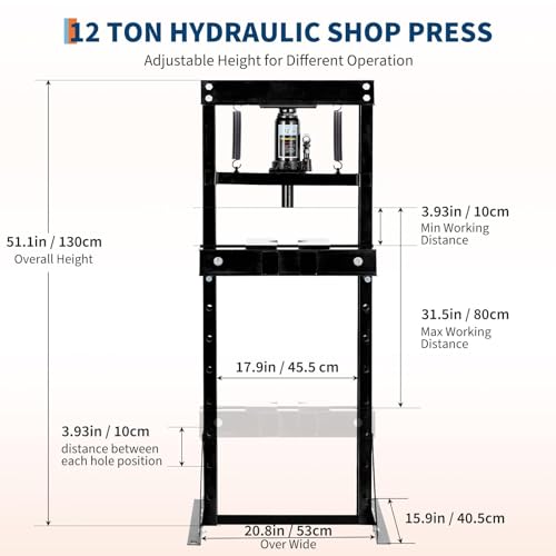 12T Hydraulic Press, Heavy-Duty h-Frame Garage Floor Hydraulic Shop Press - color: Black
